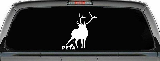 Pee On PETA Deer Hunting Car or Truck Window Decal Sticker (White)