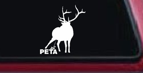 Pee On PETA Deer Hunting Car or Truck Window Decal Sticker (White)