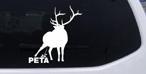 Pee On PETA Deer Hunting Car or Truck Window Vinyl Decal Sticker (White)