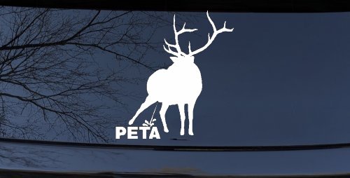 Pee On PETA Deer Hunting Car or Truck Window Decal Sticker (White)
