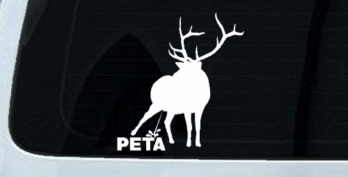 Pee On PETA Deer Hunting Car or Truck Window Decal Sticker (White)