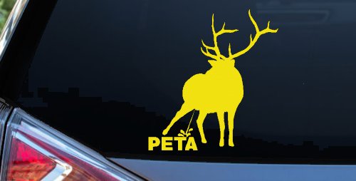 Pee On PETA Deer Hunting Car or Truck Window Decal Sticker (Yellow)
