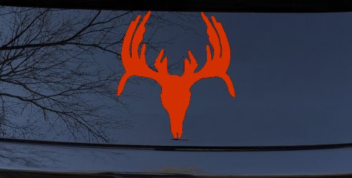 Deer Skull Hunting Car or Truck Window Decal Sticker (Orange Red)