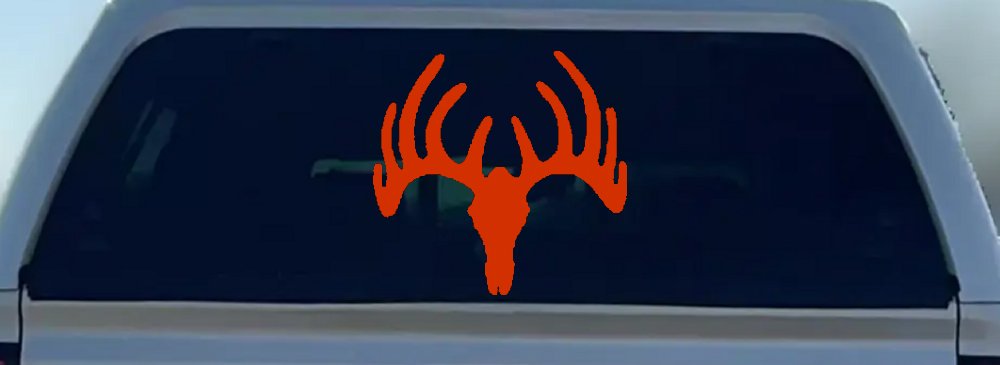 Deer Skull Mount Hunting Car or Truck Window Decal Sticker (Orange Red)
