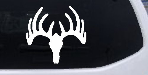 Deer Skull Mount Hunting Car or Truck Window Vinyl Decal Sticker (White)
