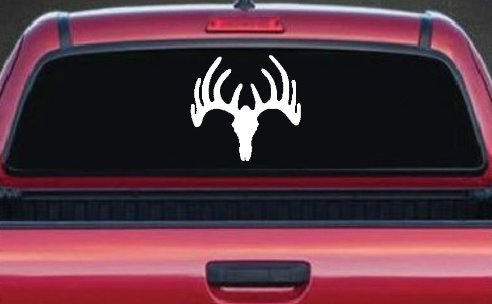 Deer Skull Mount Hunting Car or Truck Window Decal Sticker (White)