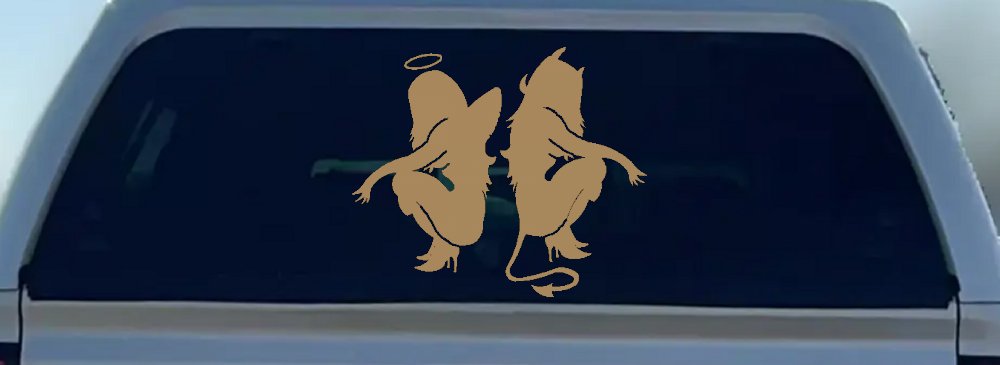 Twins of Good and Evil Good and Bad Girls Devil and Angle Girls Sexy Car or Truck Window Decal Sticker (Light Brown)