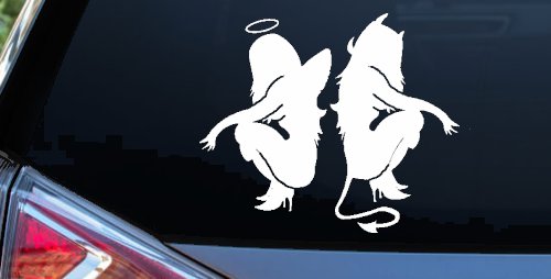 Twins of Good and Evil Good and Bad Girls Devil and Angle Girls Sexy Car or Truck Window Decal Sticker (White)