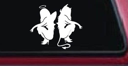 Twins of Good and Evil Good and Bad Girls Devil and Angle Girls Sexy Car or Truck Window Decal Sticker (White)