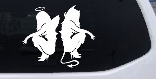 Twins of Good and Evil Good and Bad Girls Devil and Angle Girls Sexy Car or Truck Window Decal Sticker (White)