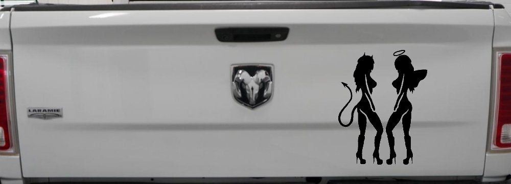 Twins of Good and Evil Good and Bad Girls Angel and Devil Girls Sexy Car or Truck Window Decal Sticker (Black)