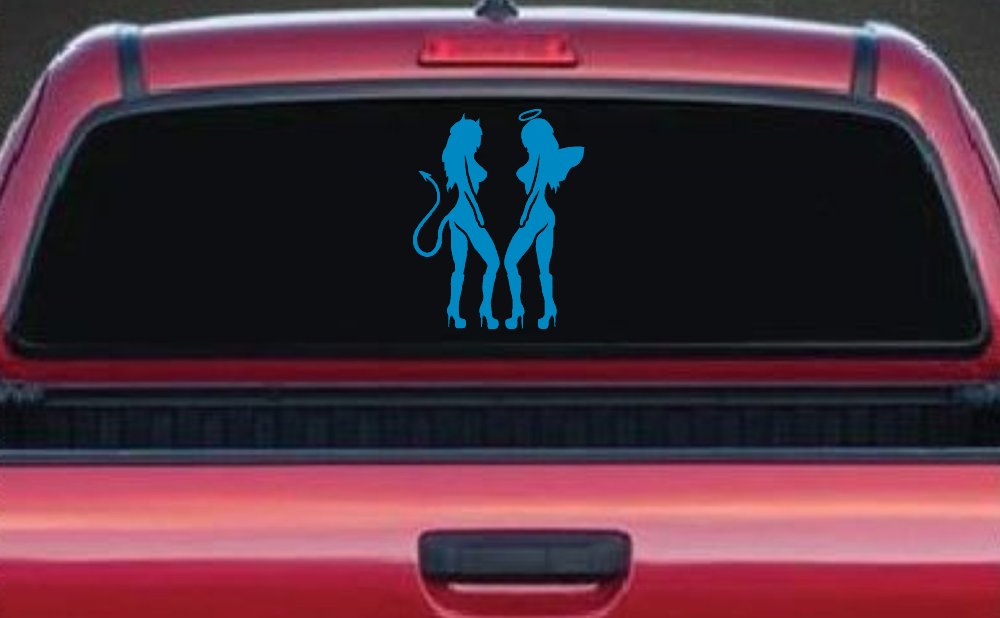 Twins of Good and Evil Good and Bad Girls Angel and Devil Girls Sexy Car or Truck Window Vinyl Decal Sticker (Blue)