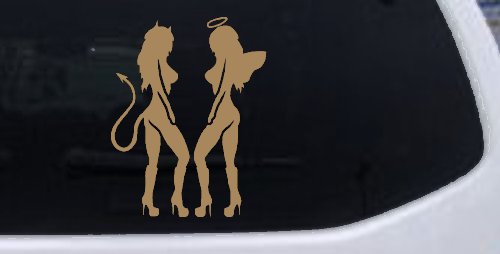 Twins of Good and Evil Good and Bad Girls Angel and Devil Girls Sexy Car or Truck Window Decal Sticker (Light Brown)