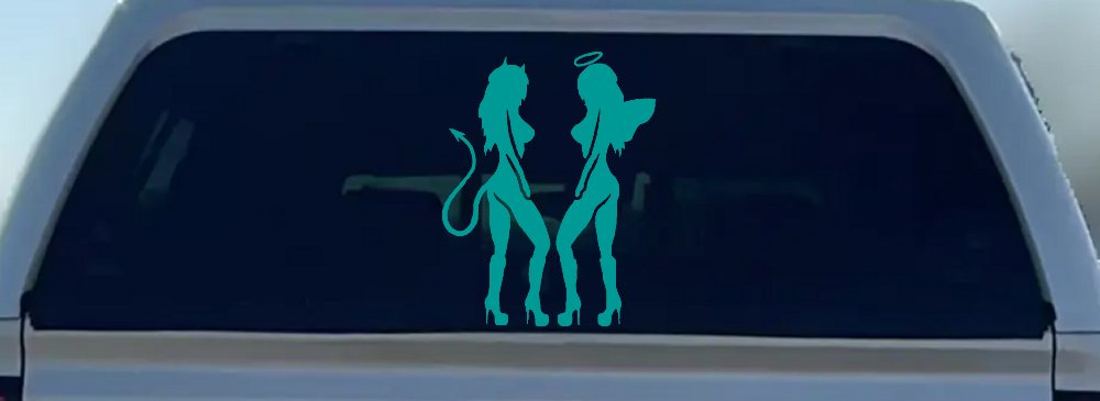 Twins of Good and Evil Good and Bad Girls Angel and Devil Girls Sexy Car or Truck Window Decal Sticker (Turquoise)