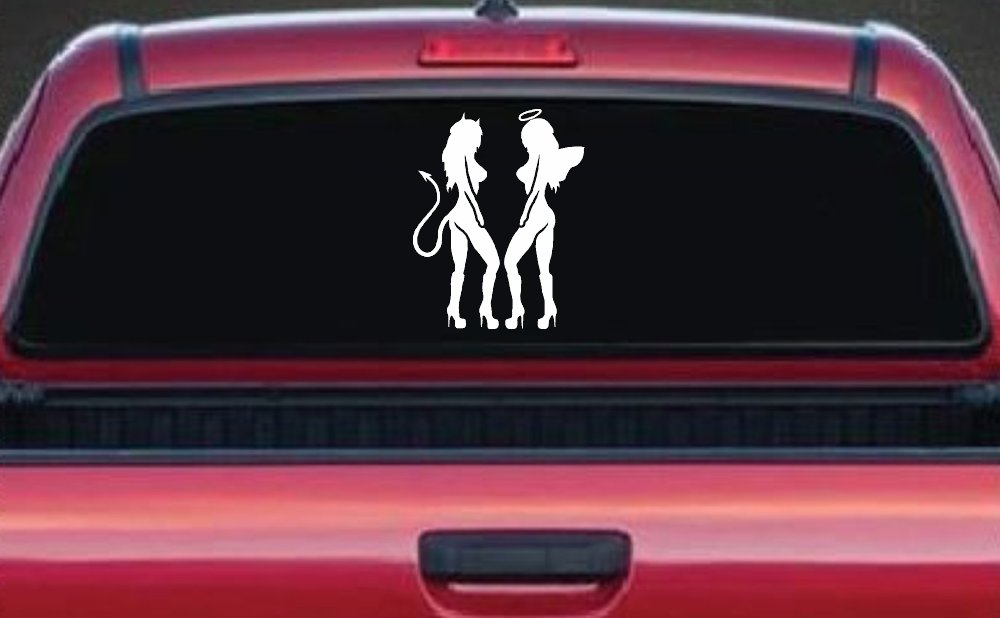 Twins of Good and Evil Good and Bad Girls Angel and Devil Girls Sexy Car or Truck Window Decal Sticker (White)