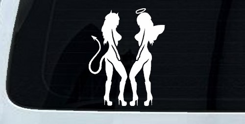 Twins of Good and Evil Good and Bad Girls Angel and Devil Girls Sexy Car or Truck Window Decal Sticker (White)