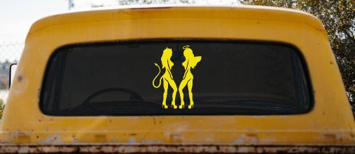 Twins of Good and Evil Good and Bad Girls Angel and Devil Girls Sexy Car or Truck Window Vinyl Decal Sticker (Yellow)