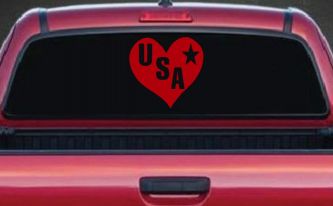 USA Heart Patriotic Car or Truck Window Vinyl Decal Sticker (Red)