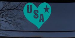 USA Heart Patriotic Car or Truck Window Vinyl Decal Sticker (Turquoise)