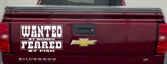 Wanted by Women Feared by Fish Funny Fishing Car or Truck Window Decal Sticker (White)