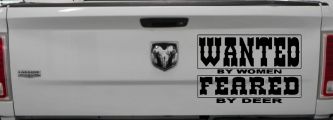 Wanted by Women Feared by Deer Funny Hunting Car or Truck Window Decal Sticker (Black)