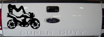 Chic Girl Women on Motorcycle Car or Truck Window Decal Sticker (Black)