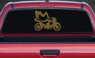 Chic Girl Women on Motorcycle Car or Truck Window Vinyl Decal Sticker (Gold)