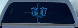 Cross with cloth draped Christian Car or Truck Window Decal Sticker (Sky Blue)
