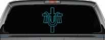 Christian Cross Draped Cloth Car Truck Window Vinyl Decal Sticker (Turquoise Blue)