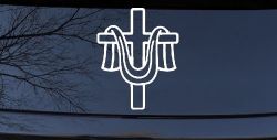 Cross with cloth draped Christian Car or Truck Window Decal Sticker