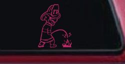 Fireman Pee on Fire Car or Truck Window Decal Sticker (Hot Pink)