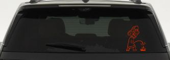 Funny Fireman Peeing on Fire Car Truck Window Decal Sticker (Orange Red)