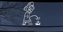 Fireman Pee on Fire Car or Truck Window Decal Sticker