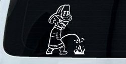 Fireman Pee on Fire Car or Truck Window Decal Sticker