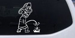 Fireman Pee on Fire Car or Truck Window Decal Sticker