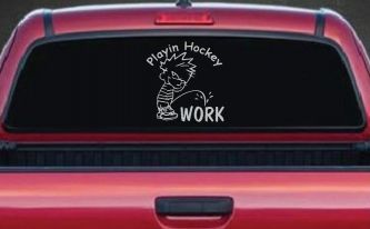 Playin Hockey Pee on work Funny Car or Truck Window Decal Sticker (Light Gray)