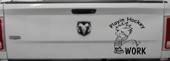 Playin Hockey Pee on work Funny Car or Truck Window Decal Sticker (Matte Black)