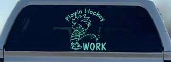 Playin Hockey Pee on work Funny Car or Truck Window Decal Sticker (Mint)