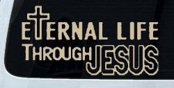Eternal Life Through Jesus Christian Car or Truck Window Decal Sticker (Desert Sand)