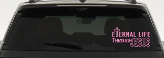 Eternal Life Through Jesus Christian Car or Truck Window Decal Sticker (Pink)