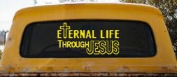 Eternal Life Through Jesus Christian Car or Truck Window Decal Sticker (Yellow)