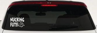Nucking Futs Funny Car or Truck Window Decal Sticker (White)