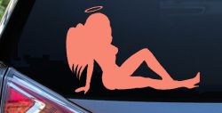 Angel Mudflap Girl Decal Halo Wings Car Truck Window Vinyl Sticker (Coral)