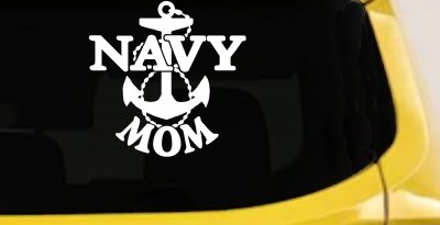 Navy Mom Car Window Decal Sticker - Proud US Navy Family (White)