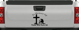 In Memory Of Those Who Gave All Soldier at Cross Military Car or Truck Window Decal Sticker (Black)