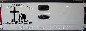 In Memory Of Those Who Gave All Soldier at Cross Military Car or Truck Window Decal Sticker (Black)