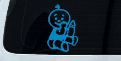 Baby With Bottle Car or Truck Window Decal Sticker (Blue)