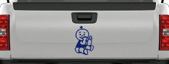 Baby With Bottle Car or Truck Window Decal Sticker (Navy)