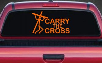 Carry The Cross Christian Car or Truck Window Decal Sticker (Orange)