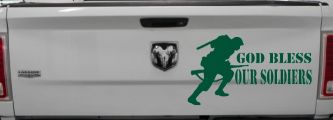 God Bless Our Soldiers Military Car or Truck Window Decal Sticker (Dark Green)